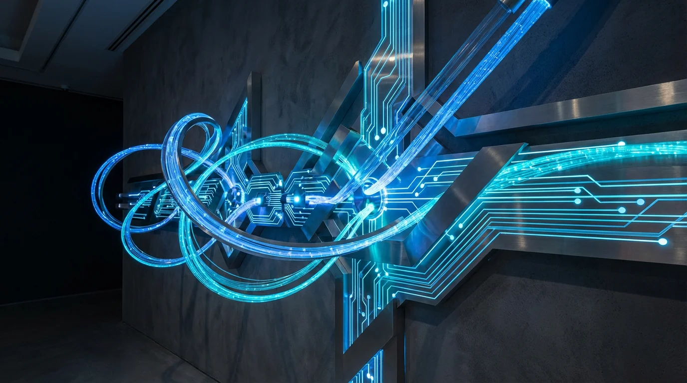 Joel Ledesma automation expert - Digital transformation and workflow automation visualization with glowing blue circuit patterns